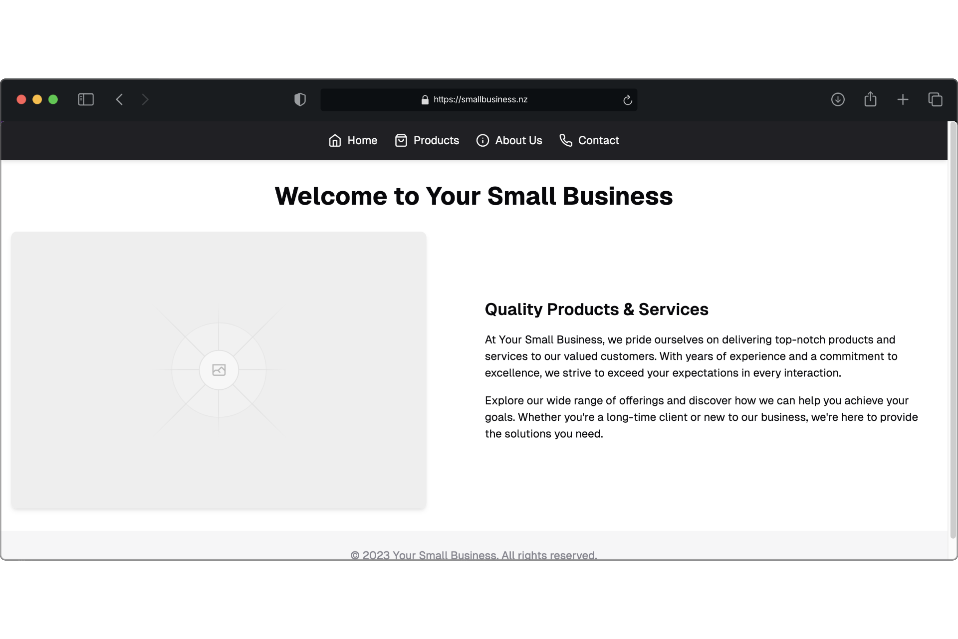 Screenshot of an example website using my template